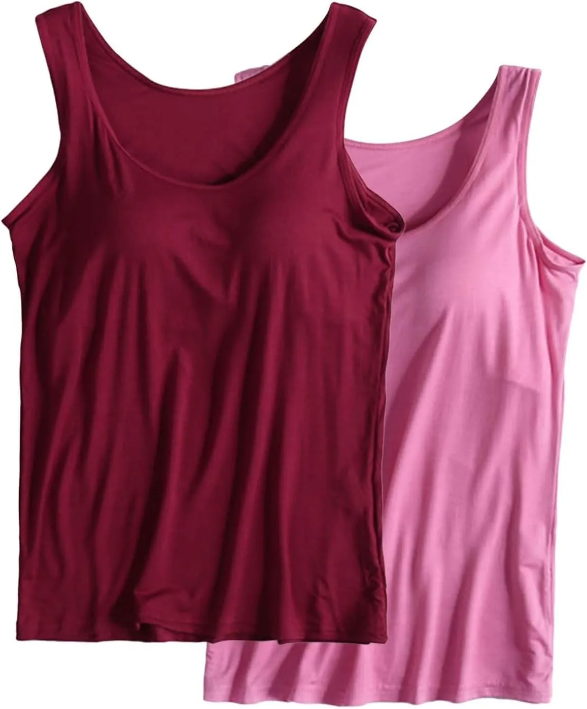 2 Pack Tank Tops for Women 2024 Cami Built in Bras Plus Size Shelf Bra Shirt Yoga Athleic Layering Undershirt