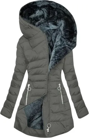 2025 Winter Coats for Women Long Sleeve Warm Parka Casts Puffer Quilted Thicken Hooded Outerwear with Fur Trim