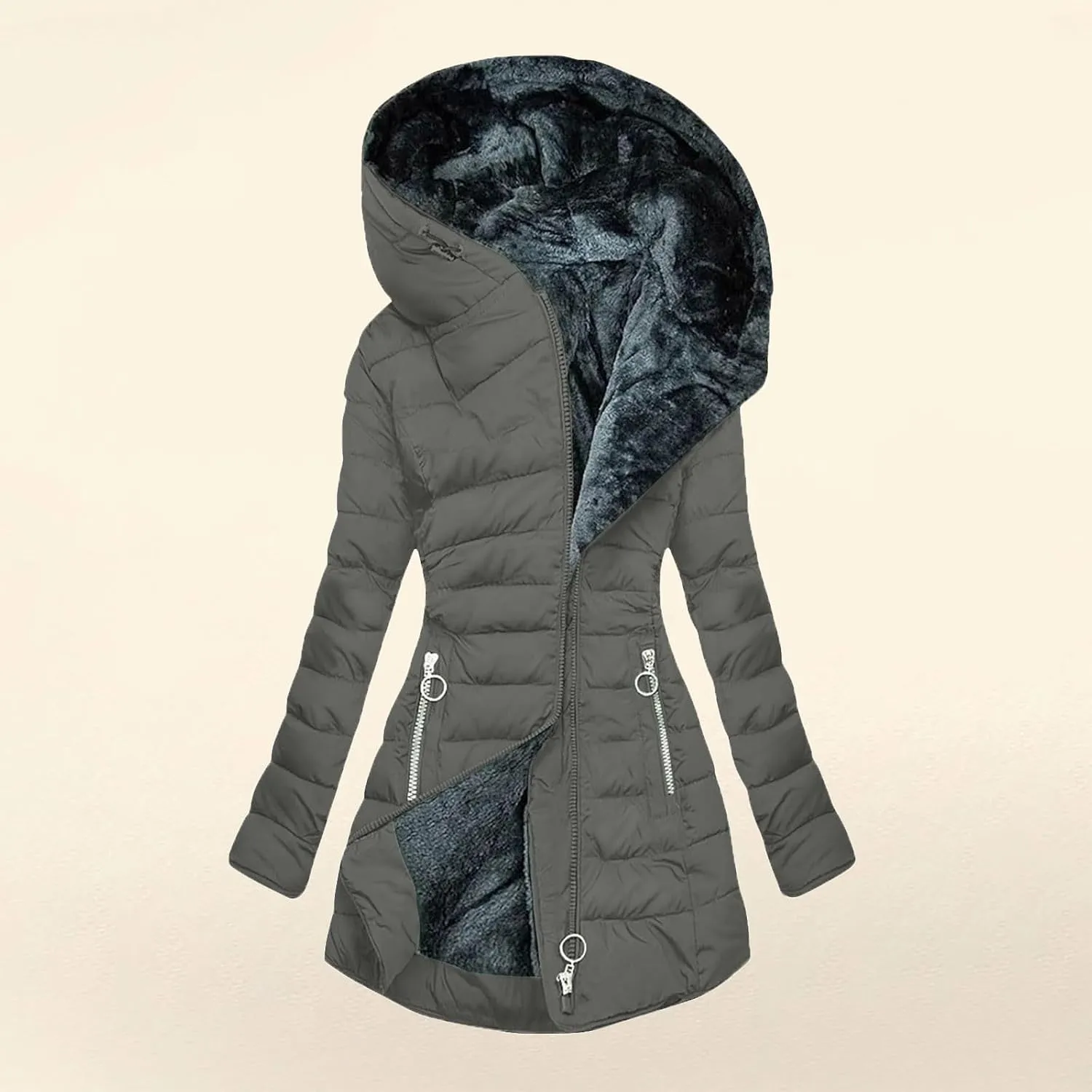 2025 Winter Coats for Women Long Sleeve Warm Parka Casts Puffer Quilted Thicken Hooded Outerwear with Fur Trim