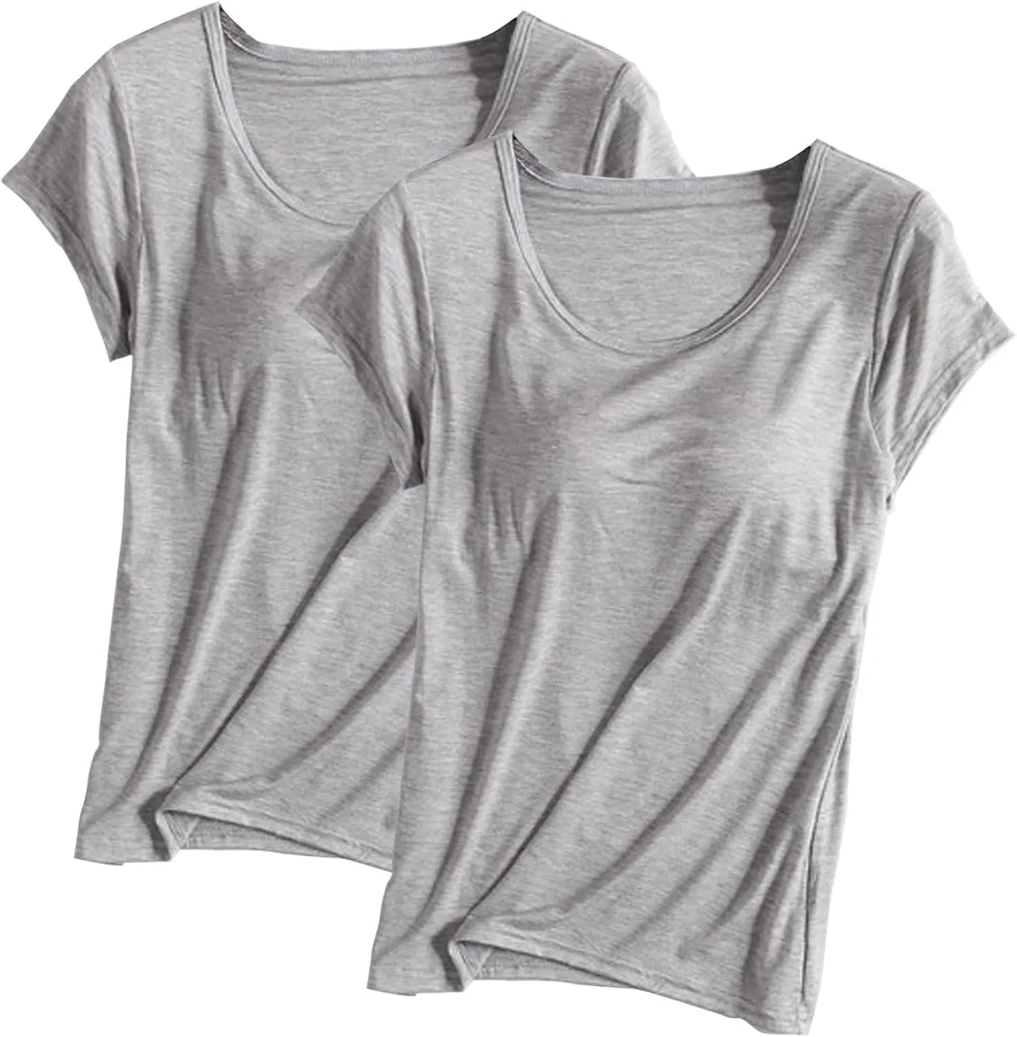 2PCS T-Shirt with Built-in Bra Women Workout Yoga Tops Short Sleeve Padded Bras Soft Pajama Plus Size Athletic Shirts