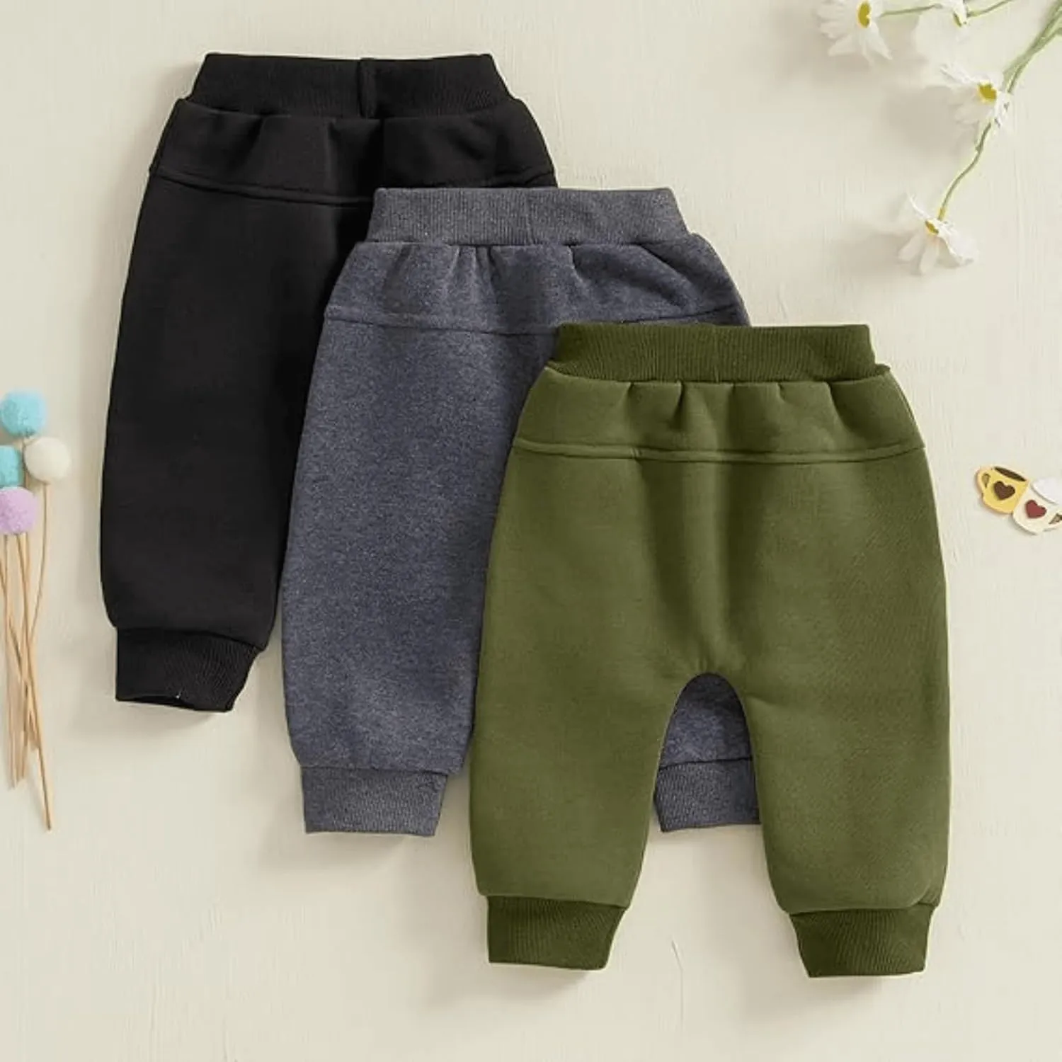 3 Pack Baby Pants Boys Pull-on Jogger Pants Knit Pants Classic Elastic Waist Kids Toddler Pants Long Pants Sweatpants