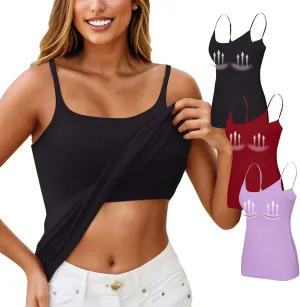 3 Pack Womens Tank Tops with Built in Bra Adjustable Spaghetti Strap Camisole Tanks Basic Padded Shelf Bra Tank Tops