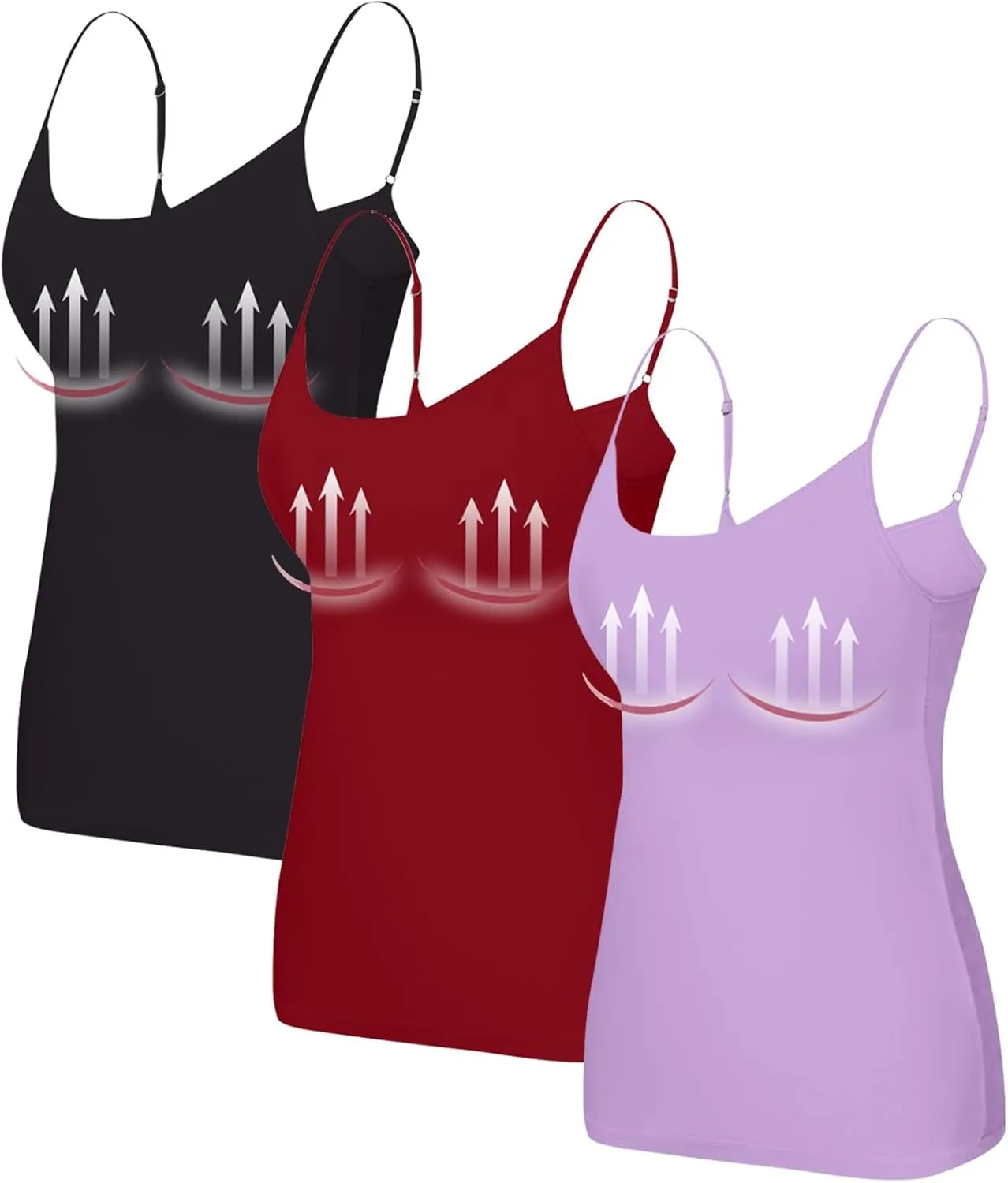 3 Pack Womens Tank Tops with Built in Bra Adjustable Spaghetti Strap Camisole Tanks Basic Padded Shelf Bra Tank Tops