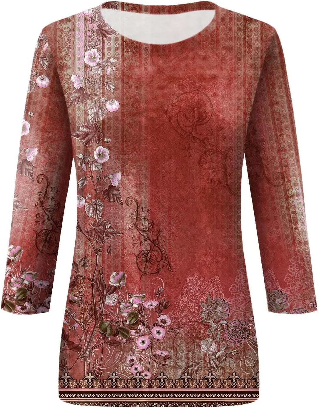 3/4 Length Sleeve Womens Tops Women's Casual Round Neck Tunic Tops Basic Tees Blouses Loose Fit Business Work Tee 2025 Summer