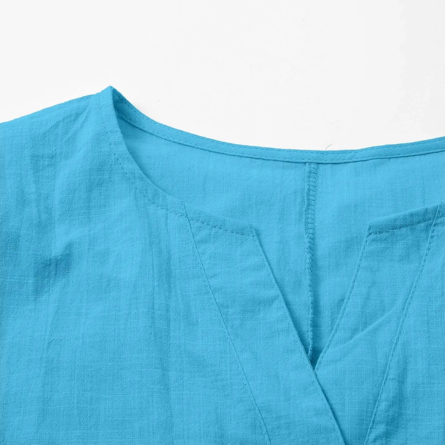 3/4 Sleeve Cotton Linen Tops for Women 2025 Loose Notched V Neck Button Down Henley Shirts Summer Beach Tee Tunic Blouse
