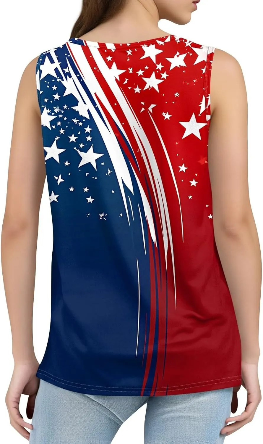 4Th of July Shirts Women Independence Day Square Neck Tank Top Sleeveless USA Flag Tees Red White and Blue Outfits