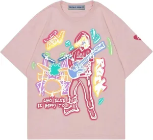 Aelfric Eden Graphic Tees Men Y2k Oversized T Shirts Women Hip Hop Character Vintage Tees Unisex Summer Tops Pink