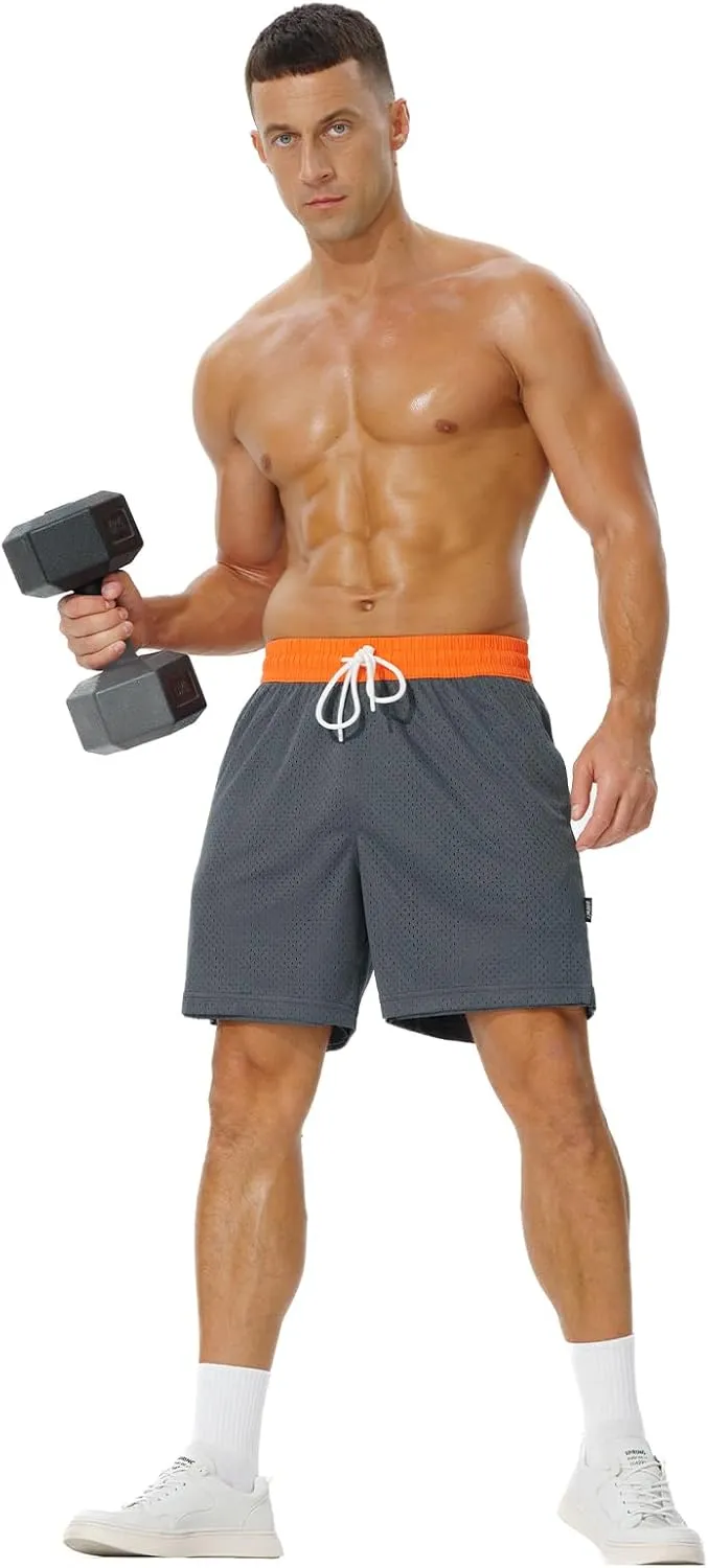 AIMPACT 7" Mens Mesh Shorts Athletic Basketball Shorts Double Layer Gym Workout Shorts with Pocket Drawstring Breathable