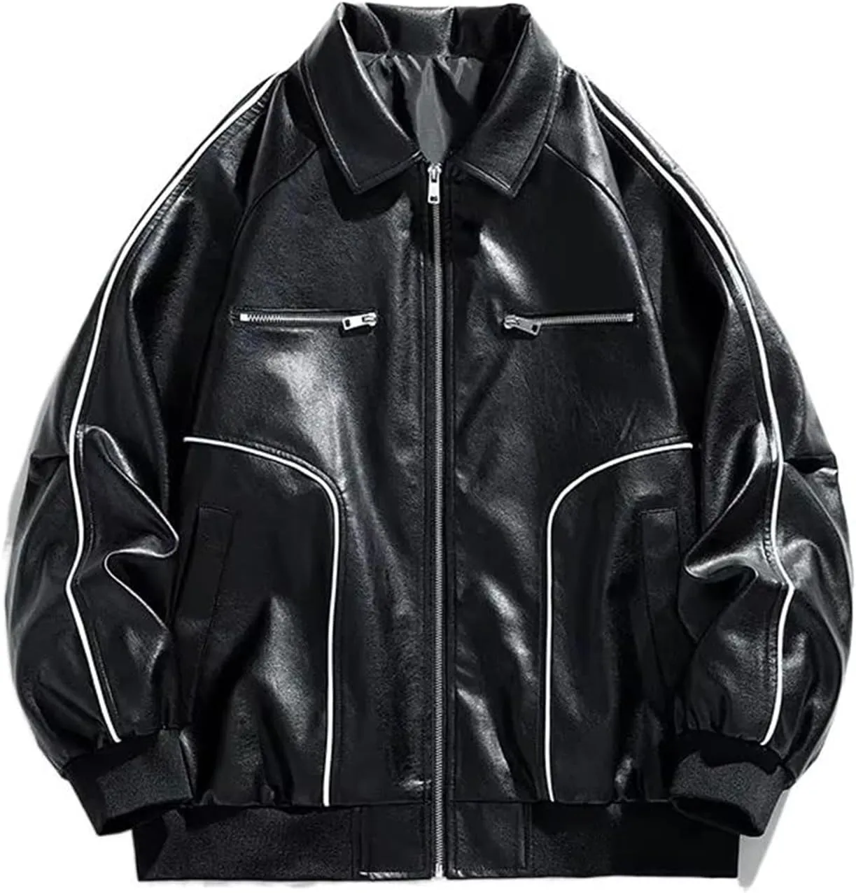 American Vintage Neck Motorcycle Jackets, Men's Spring and Summer Loose Casual Work Jackets