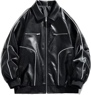 American Vintage Neck Motorcycle Jackets, Men's Spring and Summer Loose Casual Work Jackets