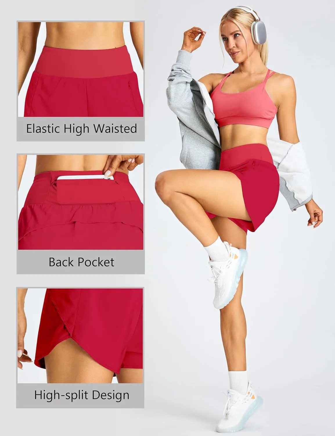 BMJL Women's Athletic Shorts Running High Waisted Shorts Pocket Sporty Workout Shorts Quick Dry Gym Shorts Pants