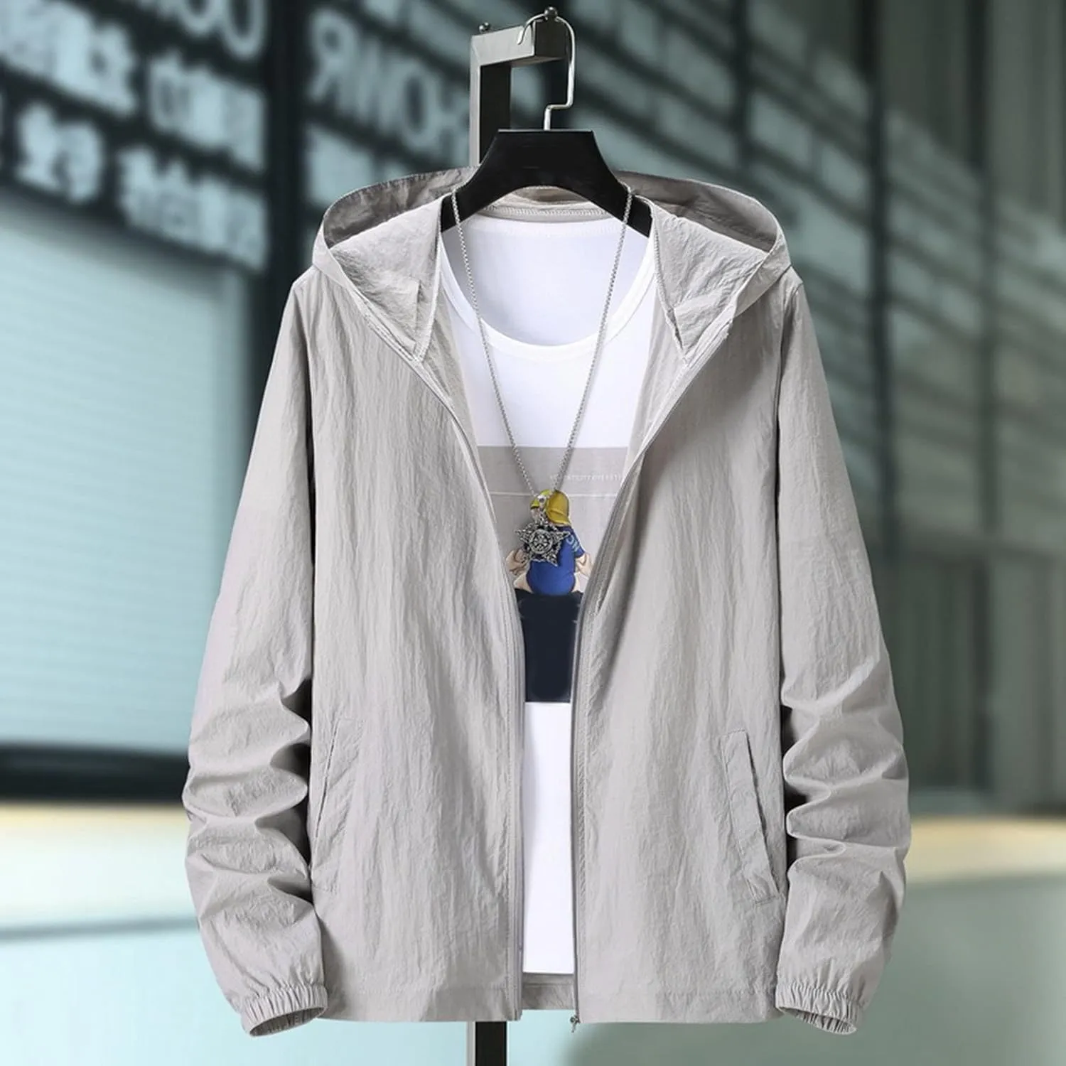 Bomber Jacket Men, Mens Hip Hop Streetwear Windbreaker Jacket Lightweight Casual Outdoor Bomber Jacket Coat with Hood