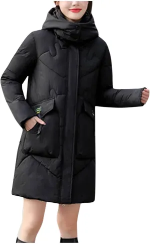 Borniu Women's Warm Thickened Parka Coat Winter Puffer Jacket Quilted Hooded Long Down Coat with Pockets