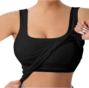 Built in Bra Tank Tops for Women 2024 Summer Casual Ribbed Knit Camisole U Neck Sleeveless Padded Workout Tops