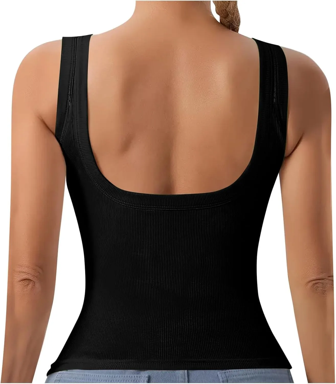 Built in Bra Tank Tops for Women 2024 Summer Casual Ribbed Knit Camisole U Neck Sleeveless Padded Workout Tops