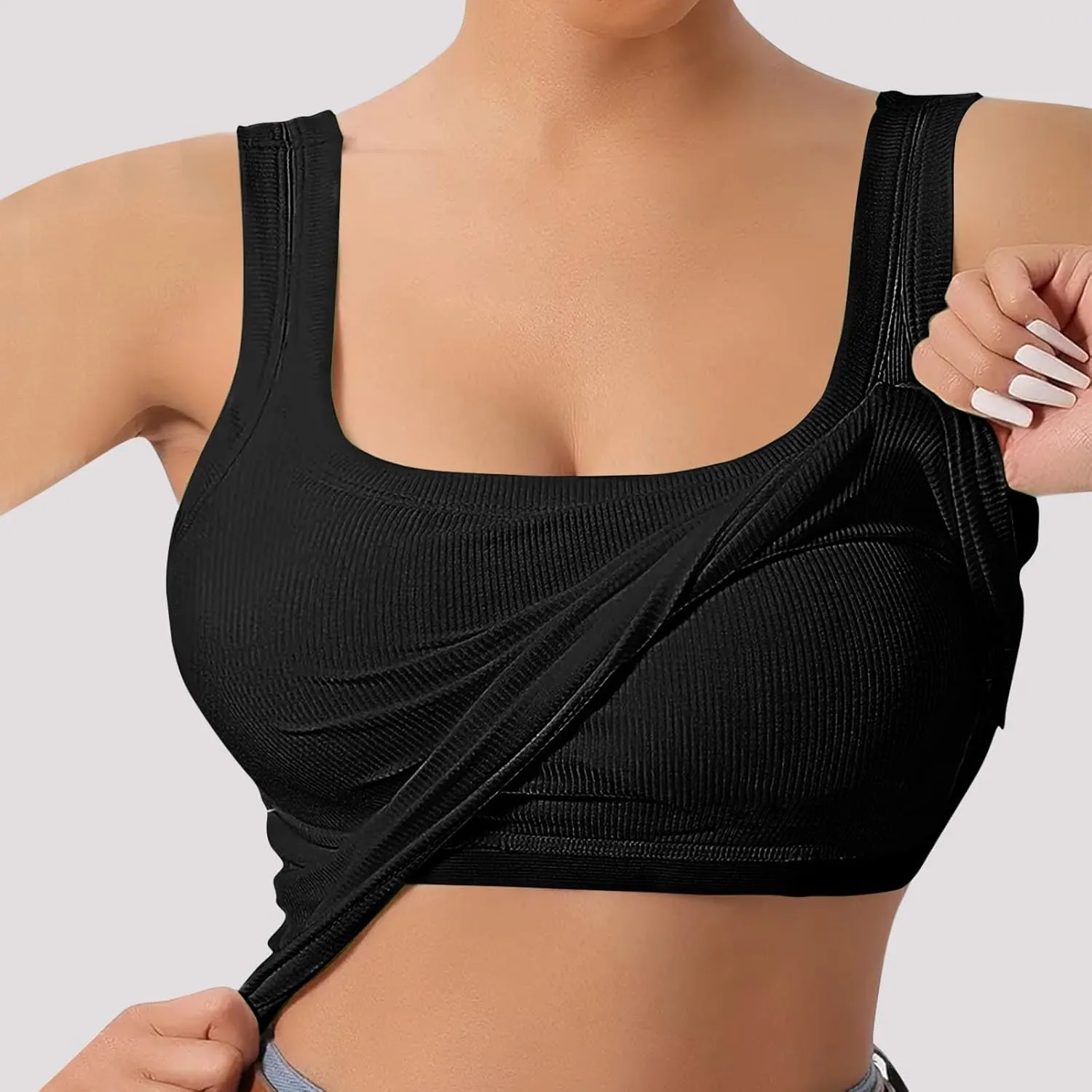 Built in Bra Tank Tops for Women 2024 Summer Casual Ribbed Knit Camisole U Neck Sleeveless Padded Workout Tops