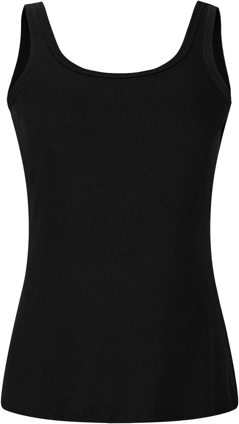 Built in Bra Tank Tops for Women 2024 Summer Casual Ribbed Knit Camisole U Neck Sleeveless Padded Workout Tops
