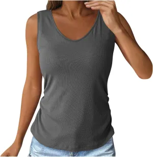 Built in Bra Tank Tops for Women Workout Casual Sleeveless Top Slim Fit V Neck Gym Cami Clothes 2025
