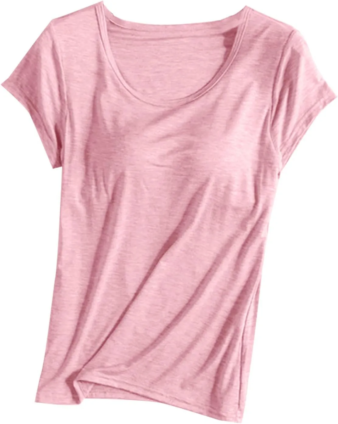 Built in Bra Tops for Women Summer Short Sleeve Solid Tops with Bra Pad Soft Lounge Clothes Trendy Outfits