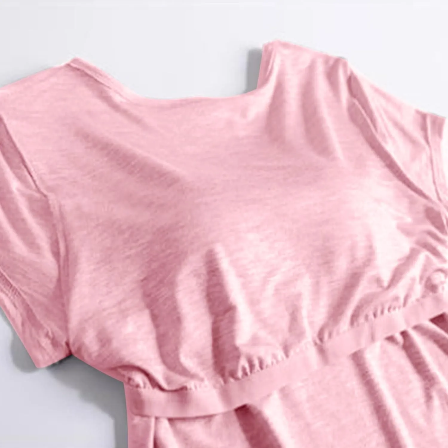Built in Bra Tops for Women Summer Short Sleeve Solid Tops with Bra Pad Soft Lounge Clothes Trendy Outfits