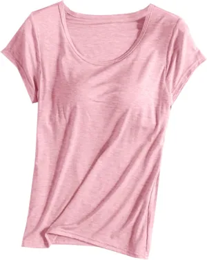 Built in Bra Tops for Women Summer Short Sleeve Solid Tops with Bra Pad Soft Lounge Clothes Trendy Outfits