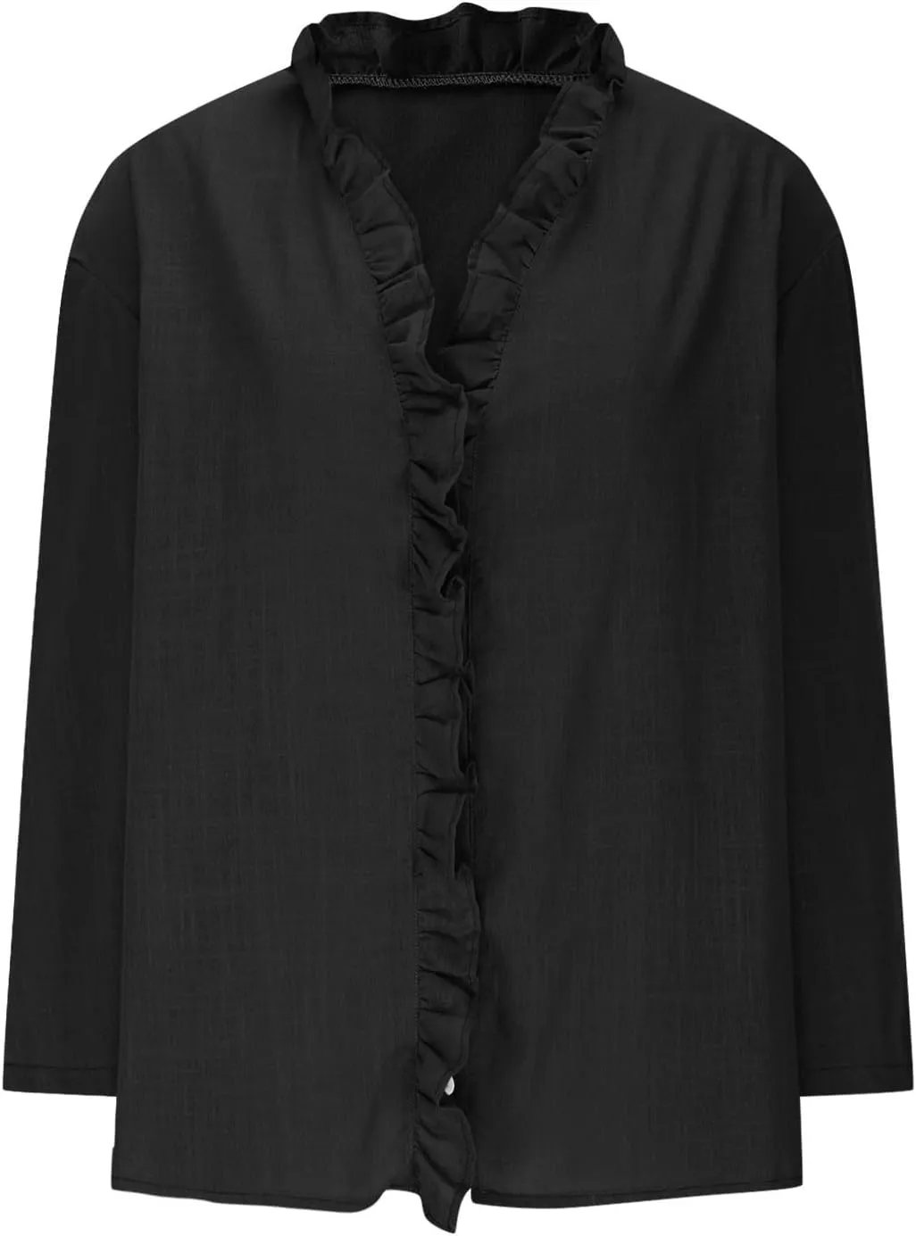 Button Down Shirt for Women Dressy Casual Cotton Linen 3/4 Sleeve Hi-Low Hem Blouse Ruffle Trim V Neck Summer Beach Tops
