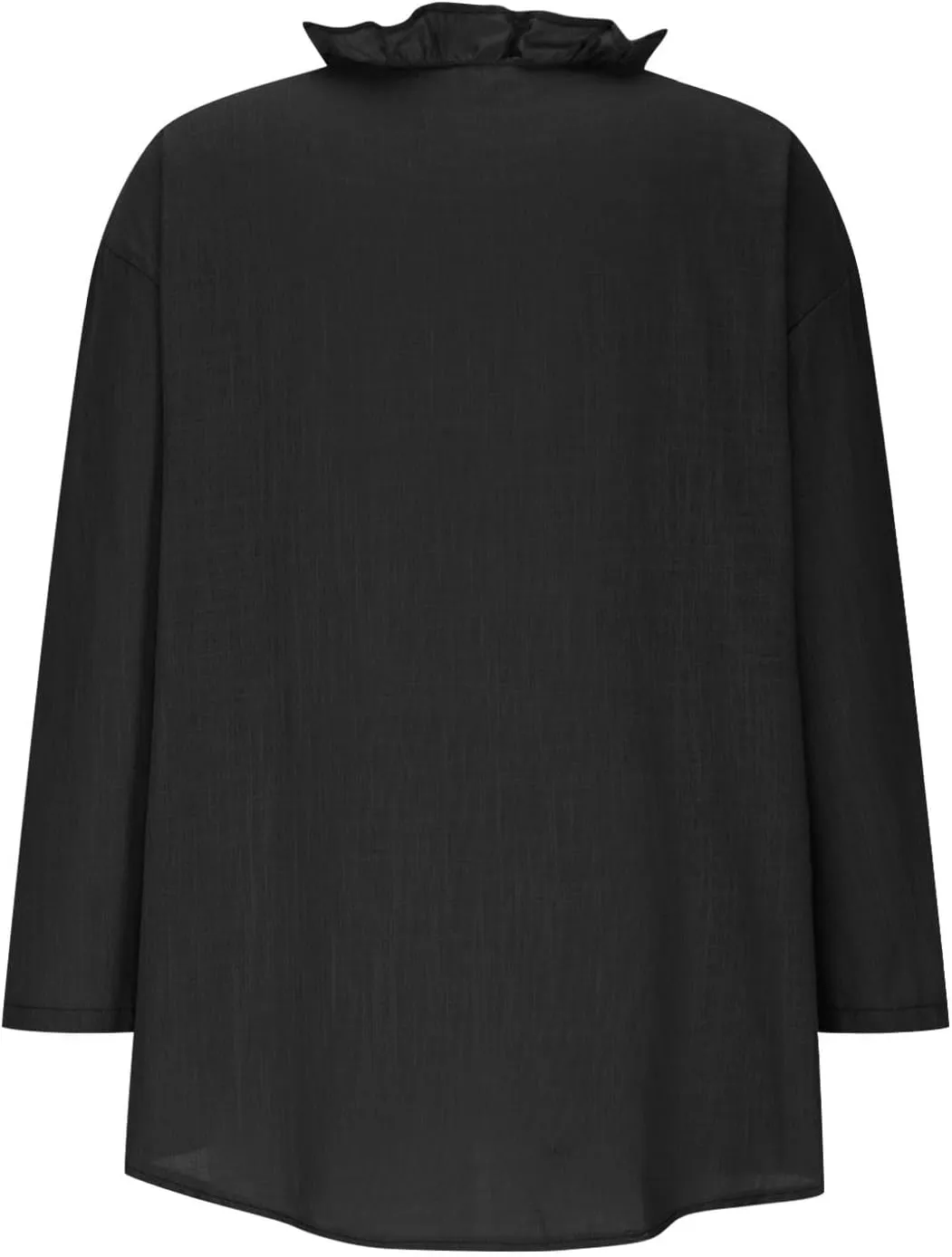 Button Down Shirt for Women Dressy Casual Cotton Linen 3/4 Sleeve Hi-Low Hem Blouse Ruffle Trim V Neck Summer Beach Tops