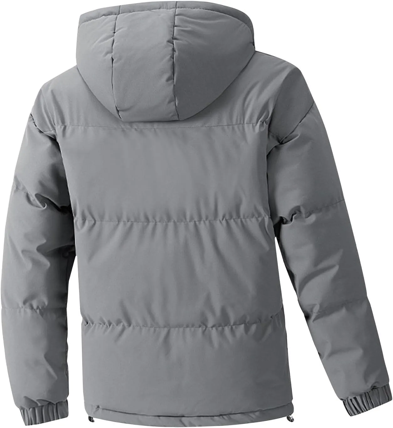 Button Zipper Hooded Cotton Jacket Mens Solid Drawstring Warm Coat Long Sleeve Loose Casual Jacket with Pockets