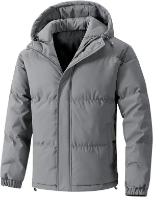 Button Zipper Hooded Cotton Jacket Mens Solid Drawstring Warm Coat Long Sleeve Loose Casual Jacket with Pockets