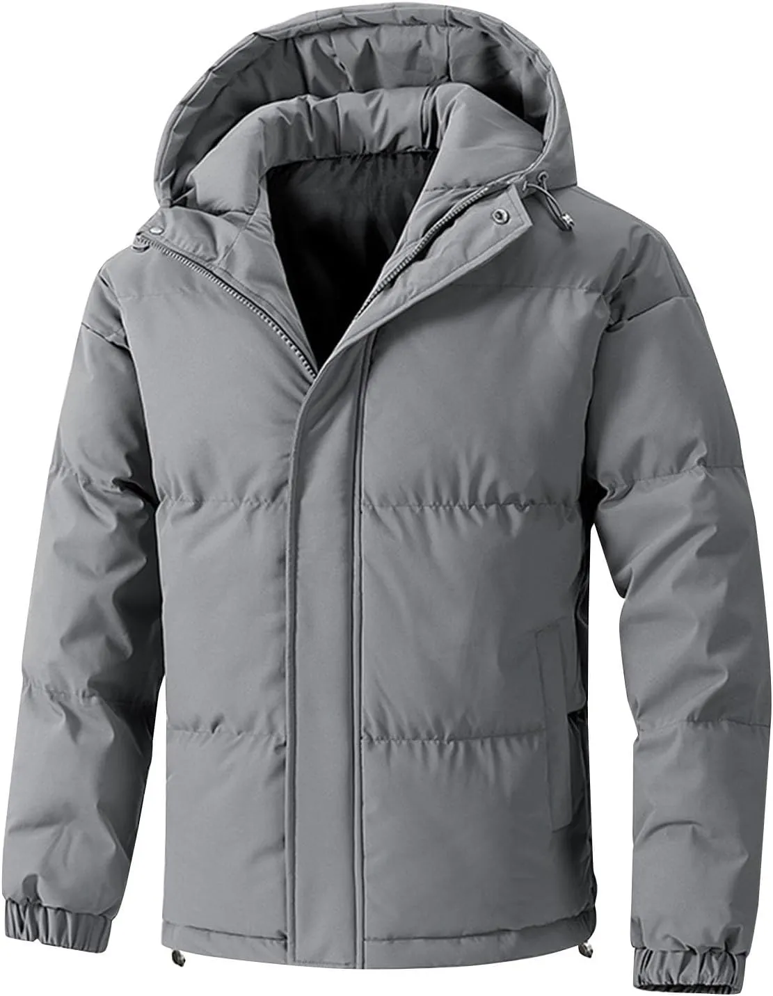 Button Zipper Hooded Cotton Jacket Mens Solid Drawstring Warm Coat Long Sleeve Loose Casual Jacket with Pockets