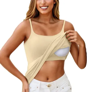 Camisole Tops for Women Built in Bra Basic Undershirts Adjustable Spaghetti Strap Tank Tops Summer Cami Shirt