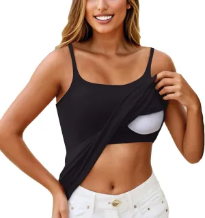 Camisole Tops for Women Built in Bra Basic Undershirts Adjustable Spaghetti Strap Tank Tops Summer Cami Shirt