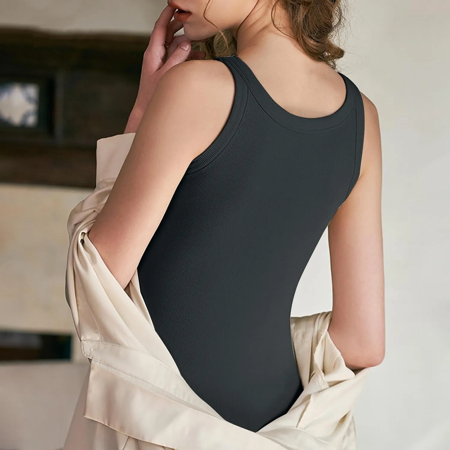 Camisole Tops for Women Built in Bra Cotton Soft Workout Padded Underwear Summer Running Layering Cami Undershirt