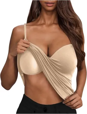 Camisole Tops for Women Built in Bra Slim Fit Crop Lightweight Quick Dry Padded Bras Sexy Vneck Layering Tank Tops