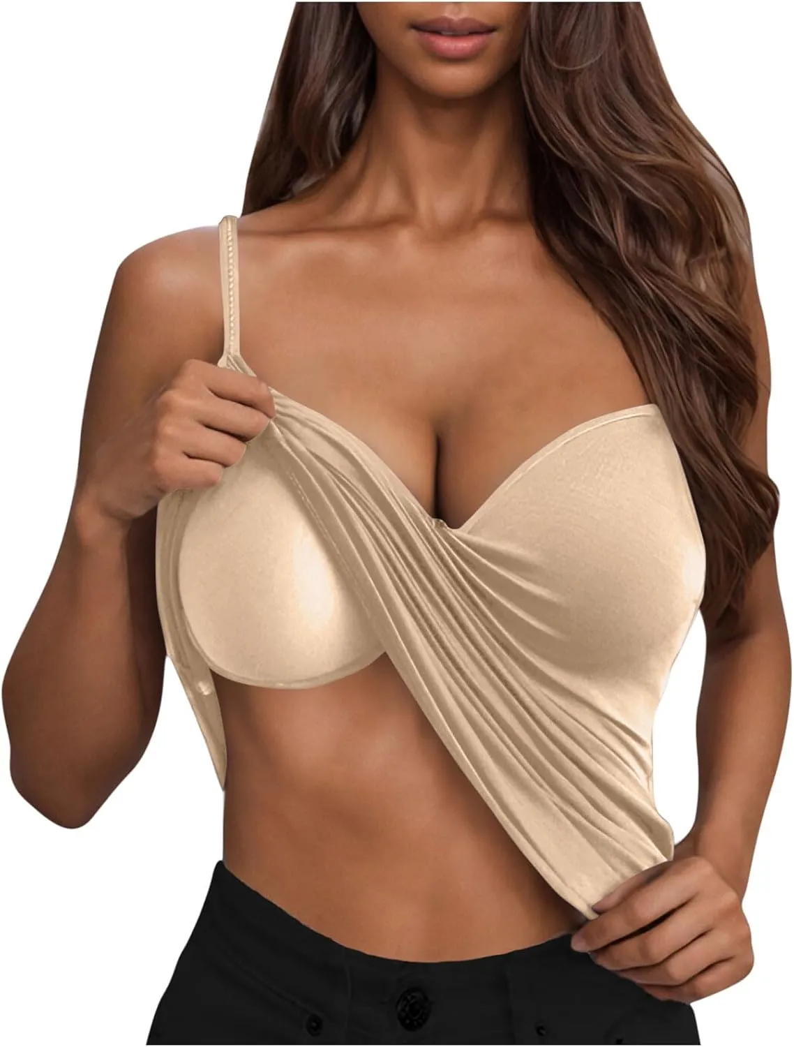 Camisole Tops for Women Built in Bra Slim Fit Crop Lightweight Quick Dry Padded Bras Sexy Vneck Layering Tank Tops
