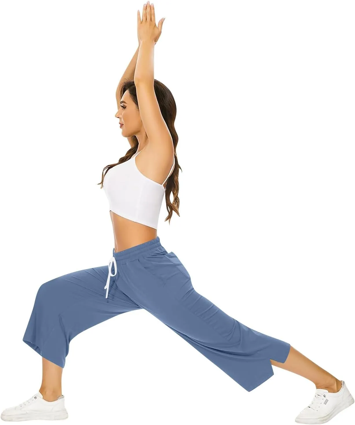 Capri Sweatpants for Women High Waisted Wide Leg Yoga Pants with Pockets Comfy Cotton Cropped Lounge Trousers Pants