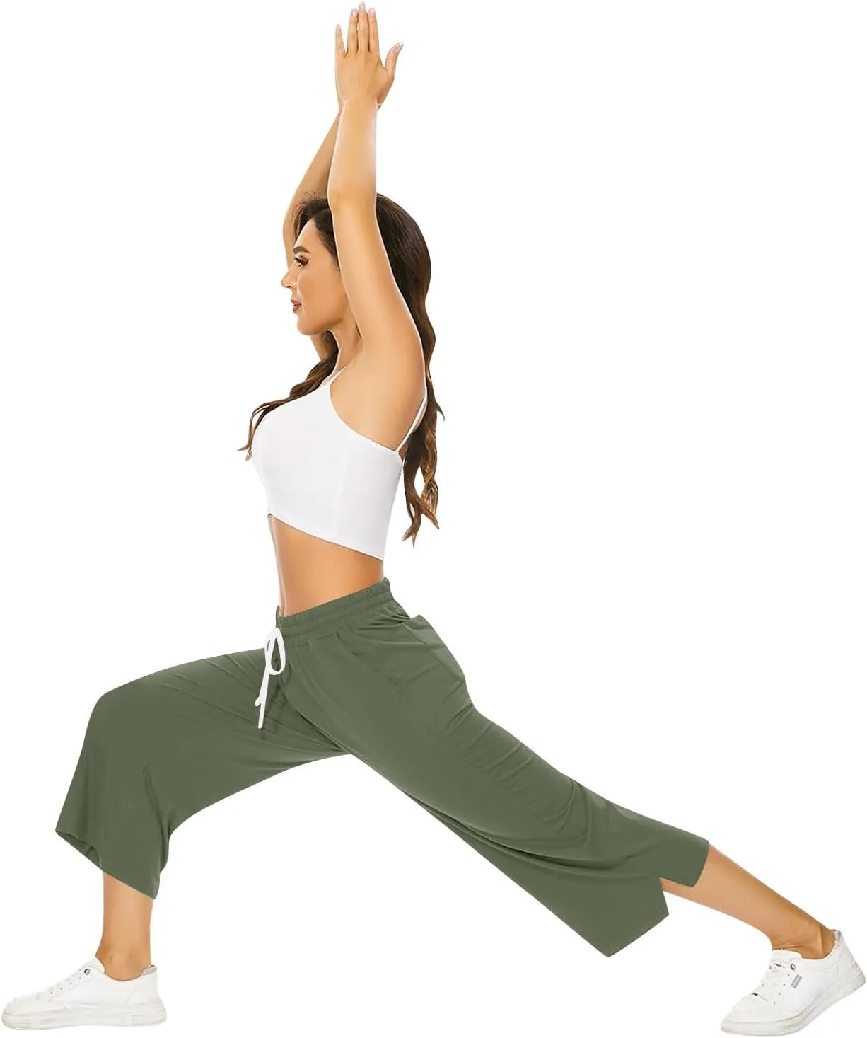 Capri Sweatpants for Women High Waisted Wide Leg Yoga Pants with Pockets Comfy Cotton Cropped Lounge Trousers Pants