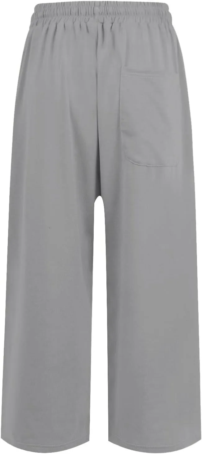 Capri Sweatpants for Women High Waisted Wide Leg Yoga Pants with Pockets Comfy Cotton Cropped Lounge Trousers Pants