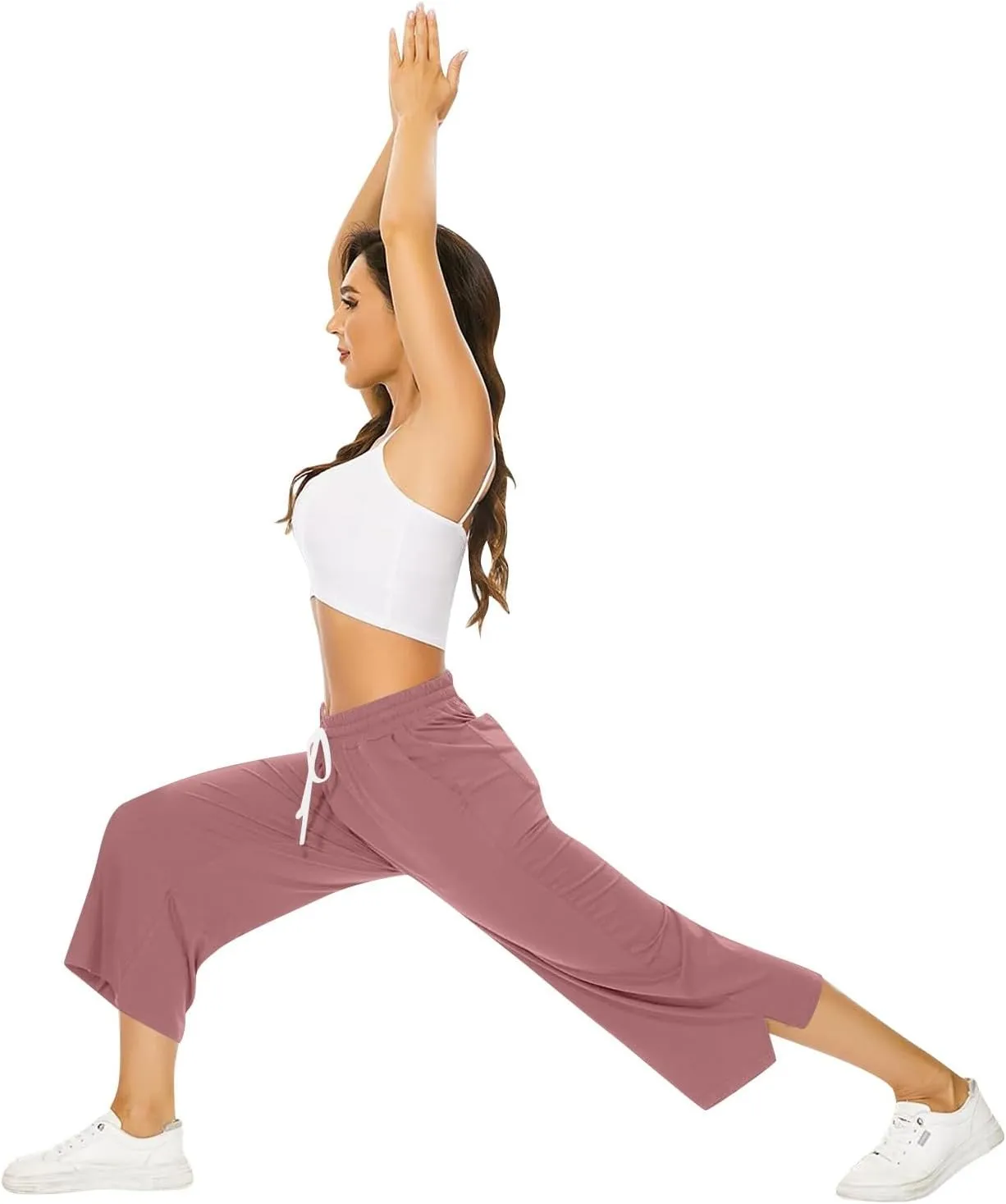 Capri Sweatpants for Women High Waisted Wide Leg Yoga Pants with Pockets Comfy Cotton Cropped Lounge Trousers Pants