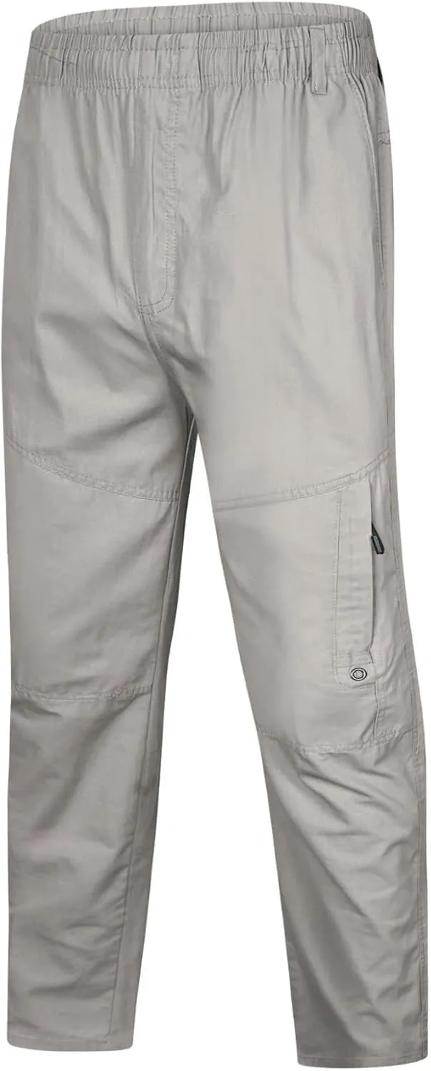Cargo Pants for Men Relaxed Fit Elastic Waist Trouser Work Wear Combat Fitness Drawstring Pocket Rope Loose Sweatpant