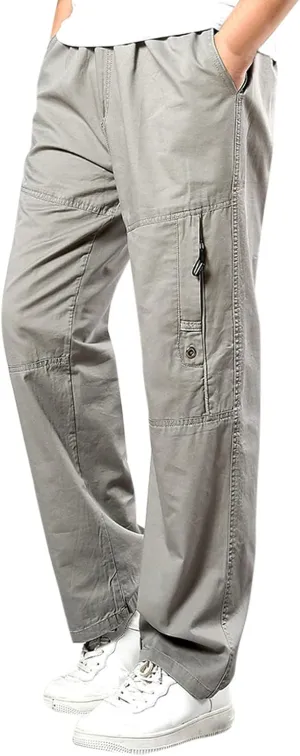 Cargo Pants for Men Relaxed Fit Elastic Waist Trouser Work Wear Combat Fitness Drawstring Pocket Rope Loose Sweatpant