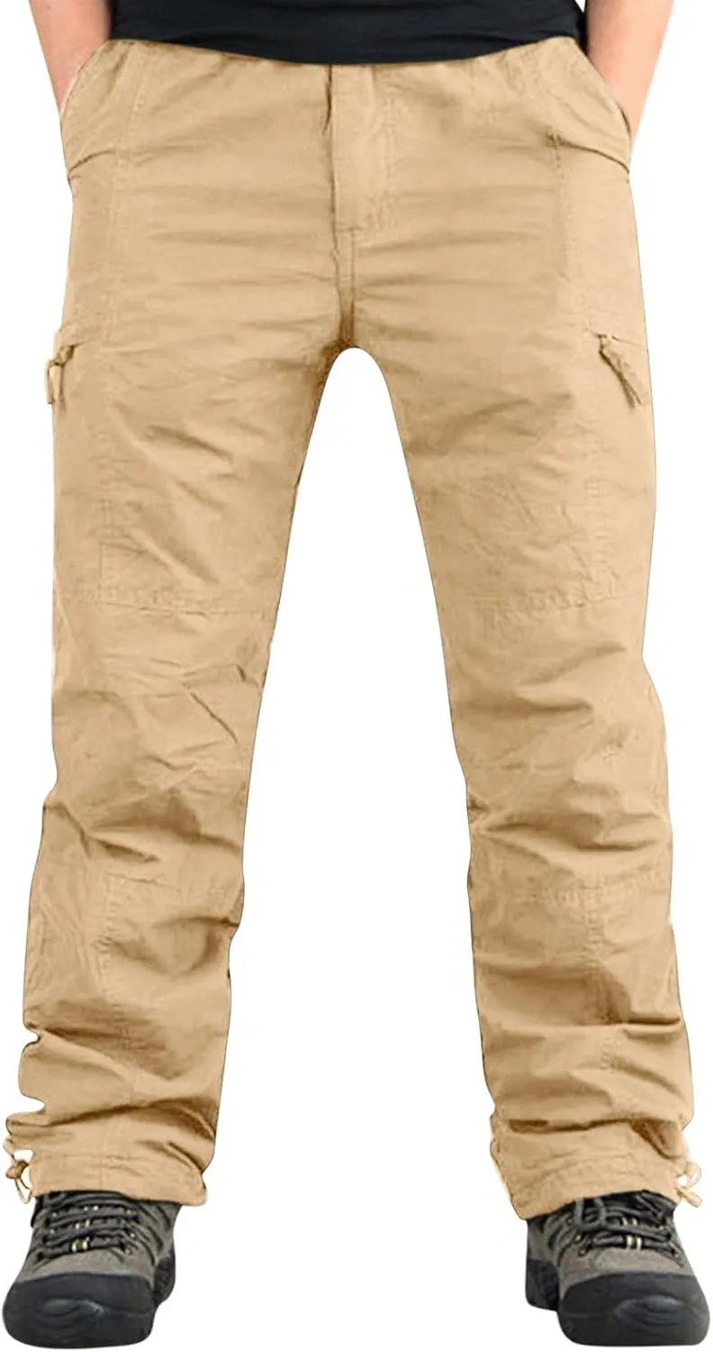 Cargo Pants for Men Relaxed Fit Leg Cargo Pants with Pockets Mens Sweatpants Big and Tall Fleece Lined Cargo Trousers