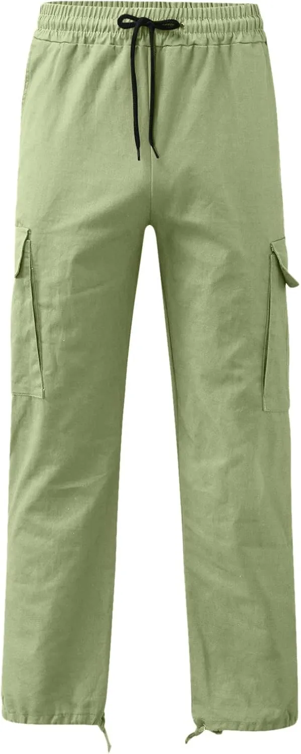 Cargo Pants for Men Relaxed Fit Mens Cargo Pants with Zipper Pockets Mens High Waisted Baggy Jogger Sweatpants Lounge