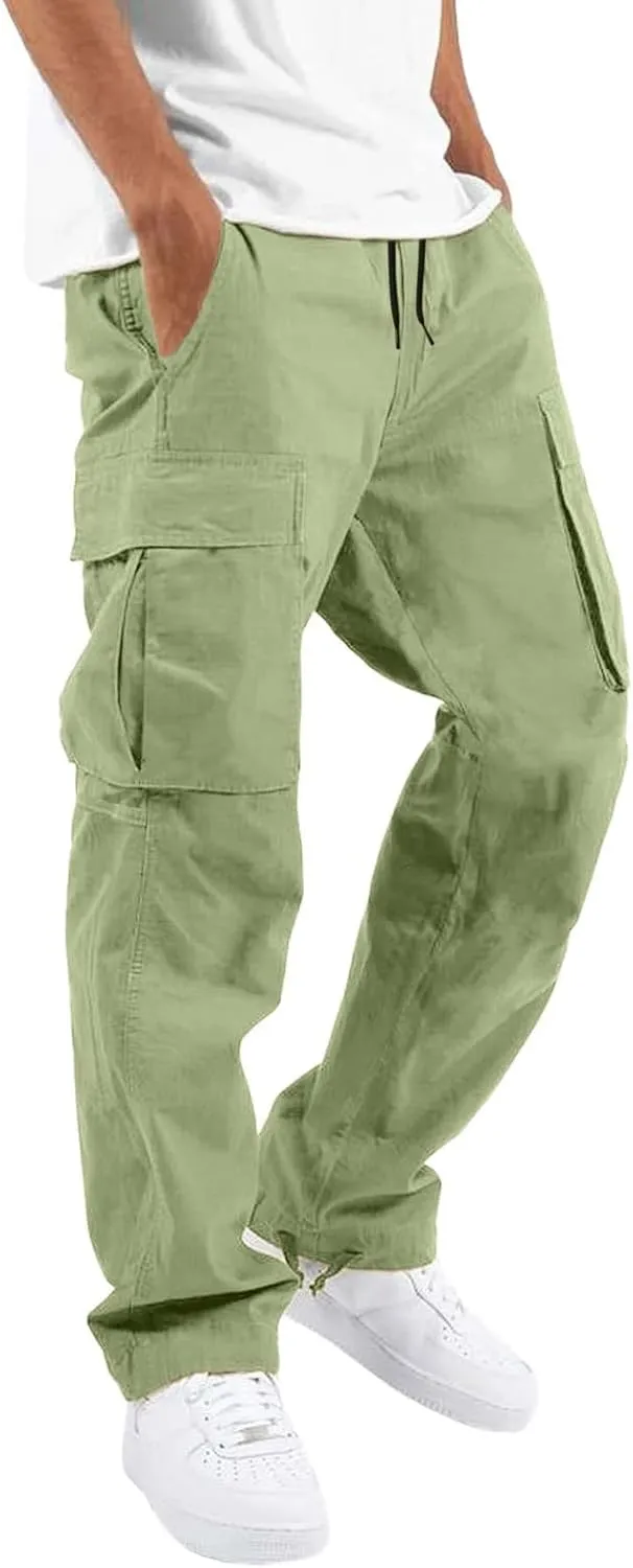 Cargo Pants for Men Relaxed Fit Mens Cargo Pants with Zipper Pockets Mens High Waisted Baggy Jogger Sweatpants Lounge