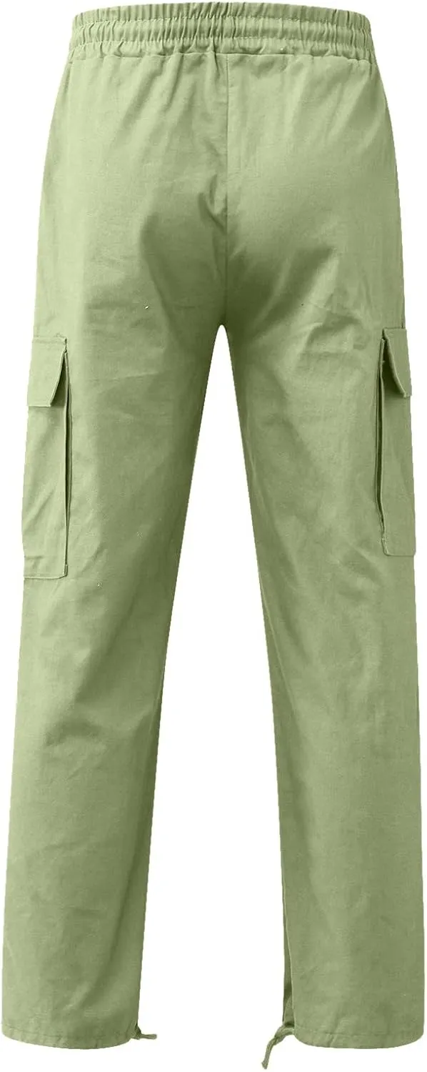 Cargo Pants for Men Relaxed Fit Mens Cargo Pants with Zipper Pockets Mens High Waisted Baggy Jogger Sweatpants Lounge