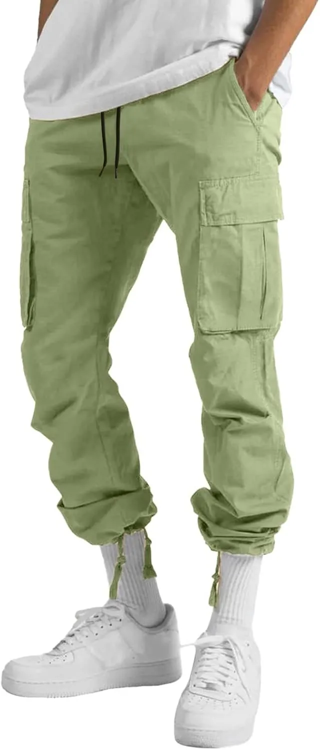 Cargo Pants for Men Relaxed Fit Mens Cargo Pants with Zipper Pockets Mens High Waisted Baggy Jogger Sweatpants Lounge