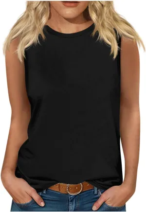 Casual Tank Tops for Women Fashion Fitted Slim Tanks Sleeveless Crew Neck T Shirts Trendy Summer Classic Blouse