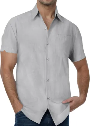 Cathalem Men's Linen Shirts Casual Button Down Short Sleeve Summer Beach Shirt Hawaiian Vacation Shirts Mens Summer Shirts