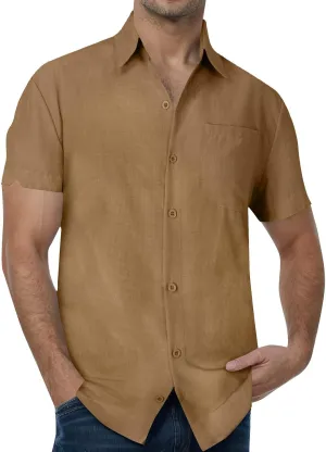 Cathalem Men's Linen Shirts Casual Button Down Short Sleeve Summer Beach Shirt Hawaiian Vacation Shirts Mens Summer Shirts