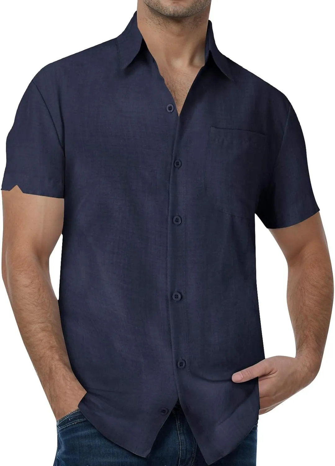 Cathalem Men's Linen Shirts Casual Button Down Short Sleeve Summer Beach Shirt Hawaiian Vacation Shirts Mens Summer Shirts